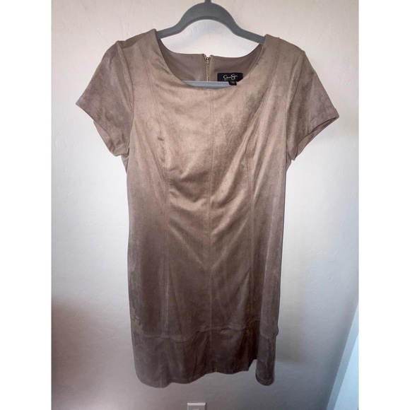 Jessica Simpson Dress Womens 10 Tan JSSM17681 Faux Suede Shift Office Retro - Picture 1 of 4